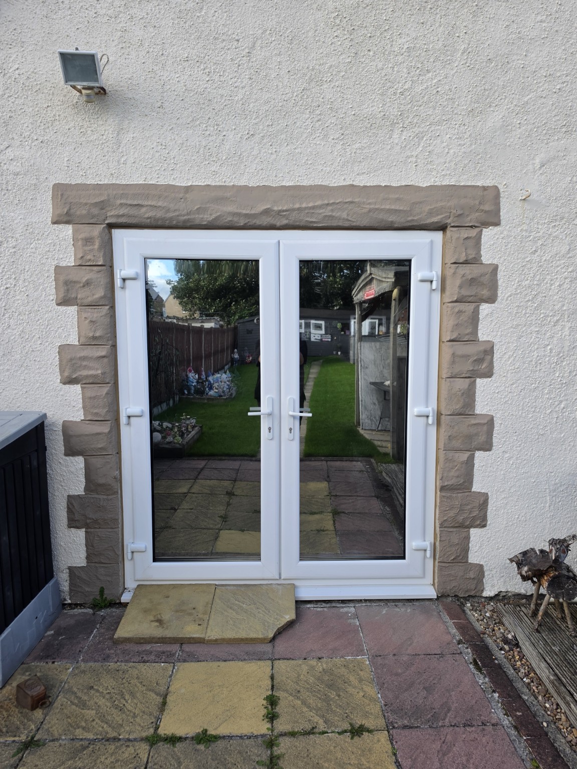 House entrance with privacy film on glazed doors