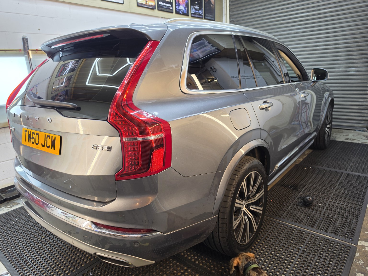 Rear view of silver SUV with tinted rear glass